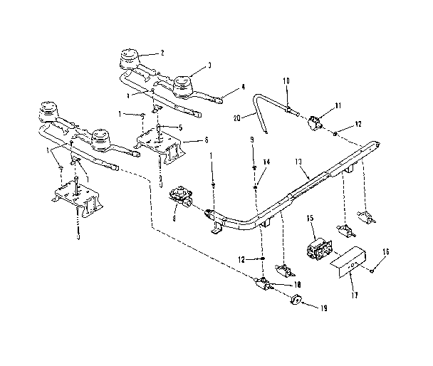 Illustration and parts list for top burner section
