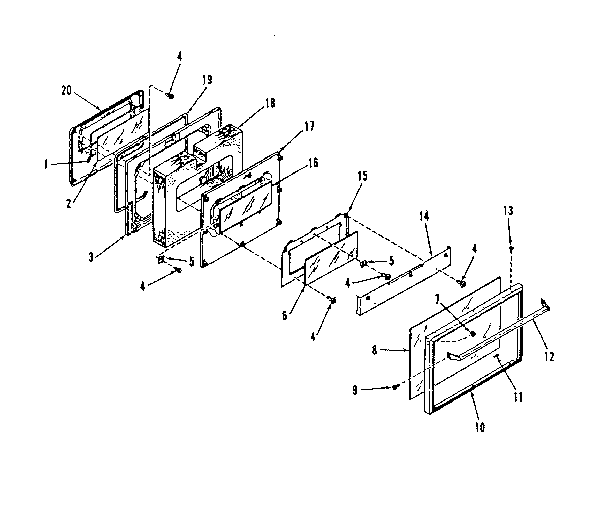 Illustration and parts list for oven door section