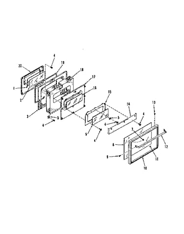 Illustration and parts list for oven door section