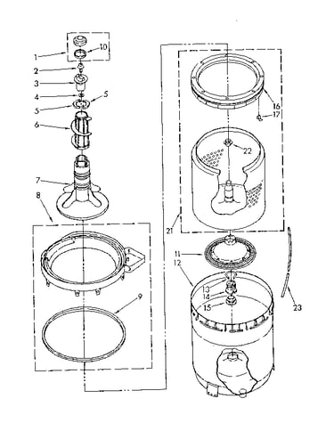 Agitator, basket and tub parts