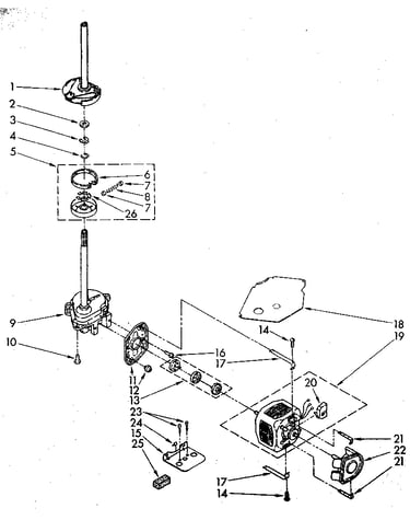 Brake, clutch, gearcase, motor and pump parts