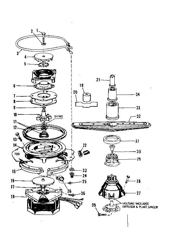 MOTOR, HEATER, AND SPRAY ARM DETAILS