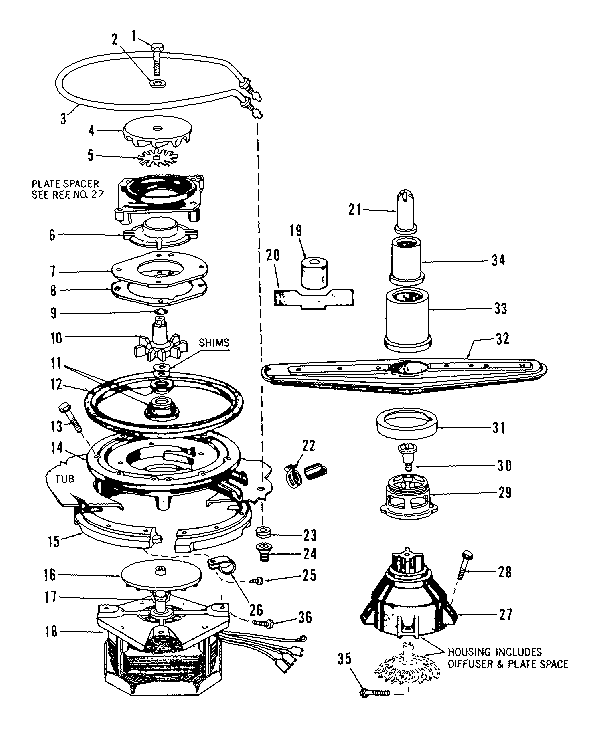 MOTOR, HEATER, AND SPRAY ARM DETAILS