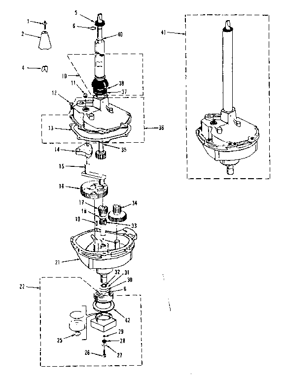 TRANSMISSION, WATER SEAL, LOWER BEARING ASMY.