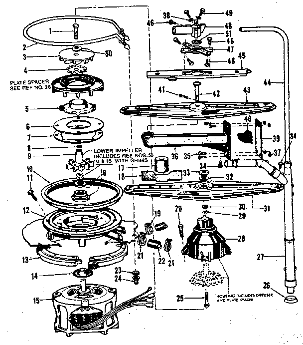Motor, heater, and spray arm