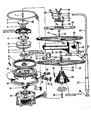 Motor, heater, and spray arm