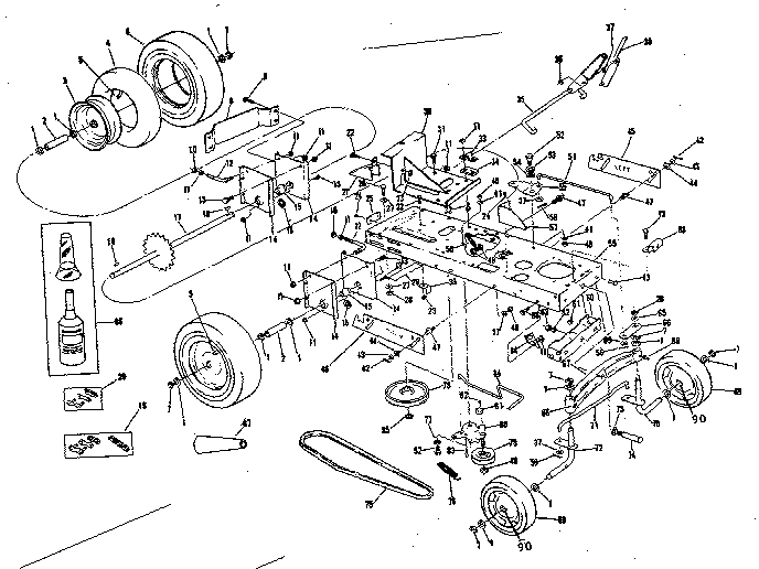 Main frame and wheel assembly