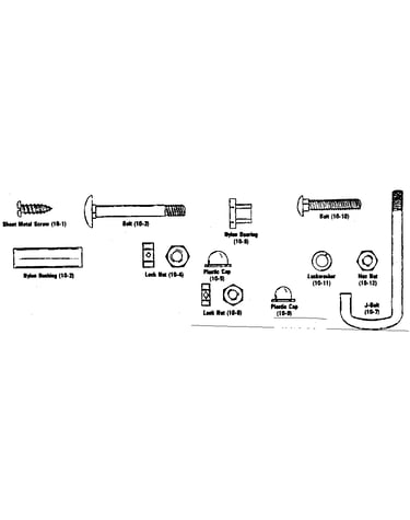 J-bolt, washers, and screws