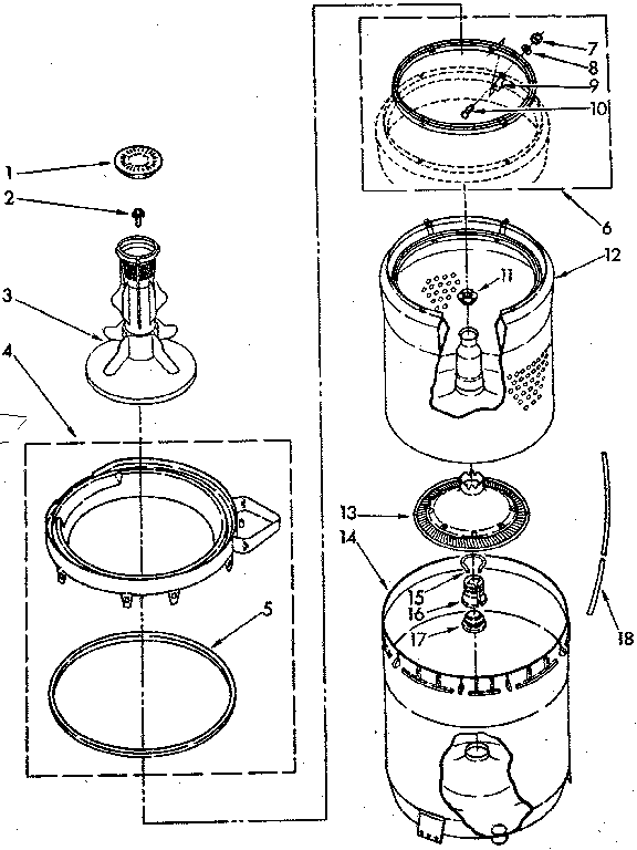 AGITATOR, BASKET AND TUB