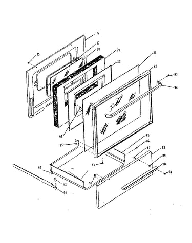 Oven door and storage drawer