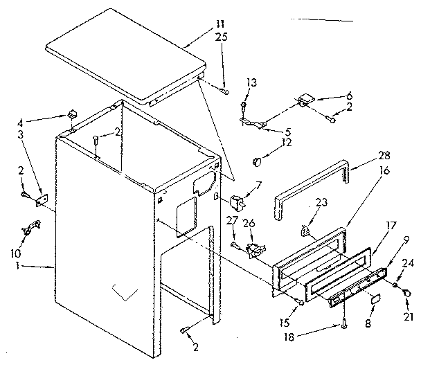 Cabinet and control parts