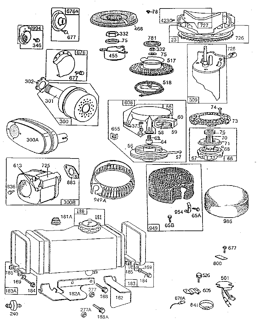 Fuel tank and rewind starter assembly