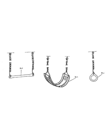 Trapeze bar, swing, & gym ring assembly