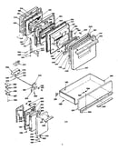 Doors, latch mechanism and drawer assemblies