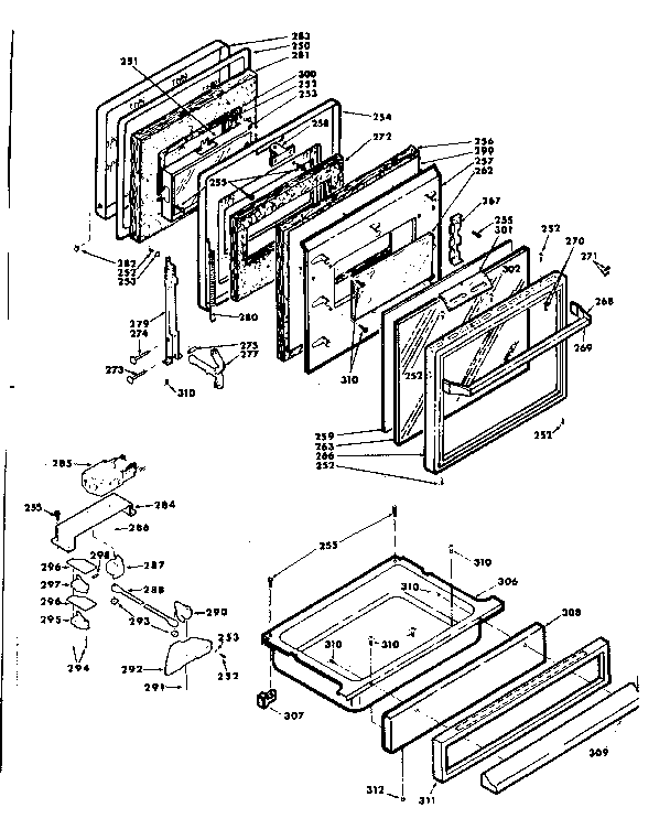 Door and latch mechanism assemblies