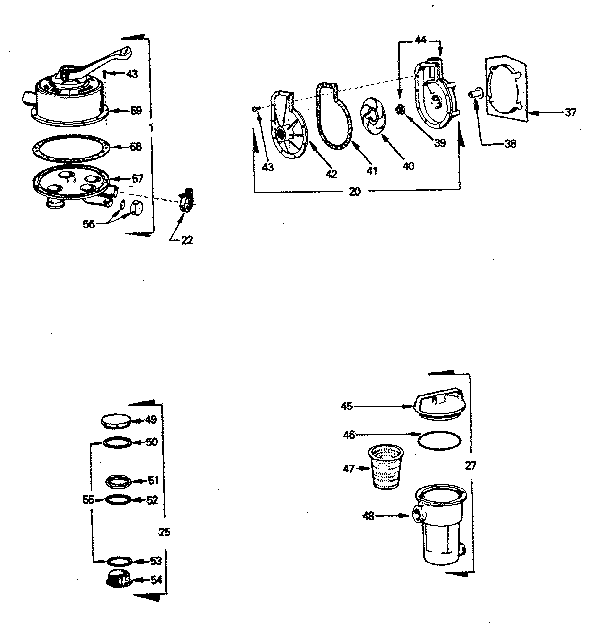 Backwash valve, pump, fillport, lint pot assembly