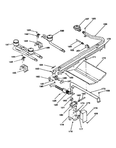 Oven burner and top burners section