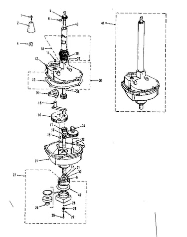 Transmission, water seal, lower bearing asmy.