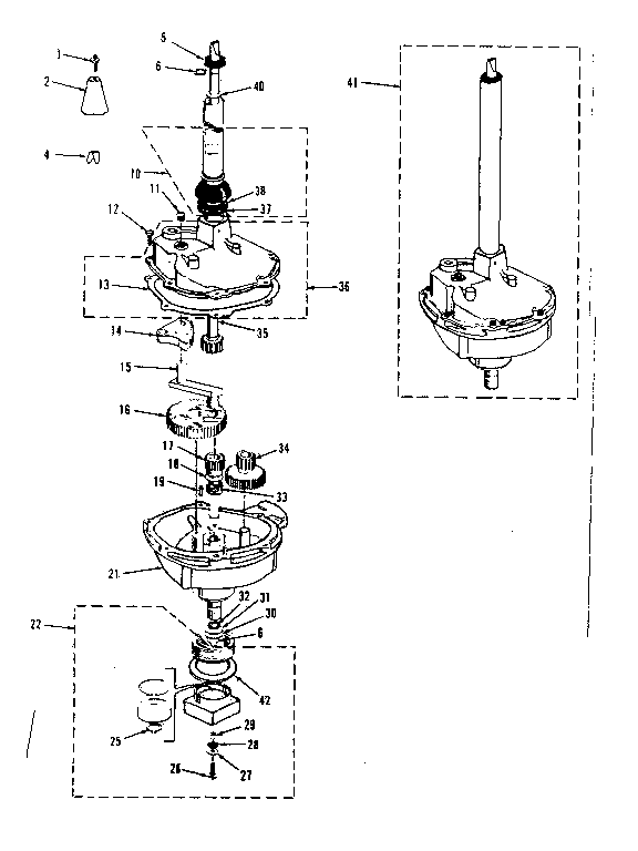 Transmission, water seal, lower bearing asmy.