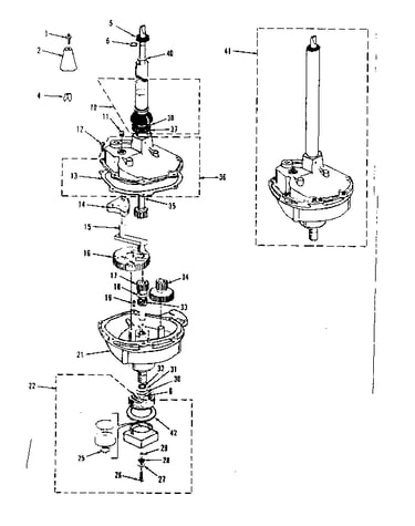 Transmission, water seal, lower bearing asmy.
