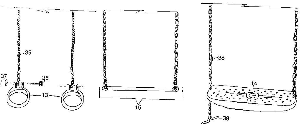 Gym ring, swing, and trapeze assembly