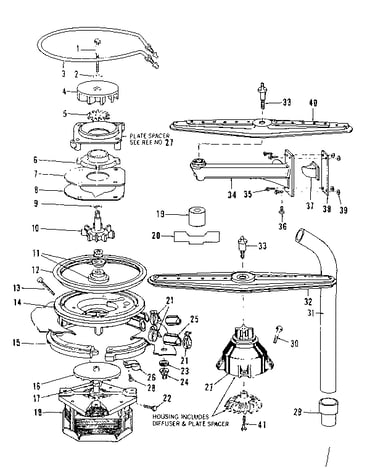 Motor, heater, and spray arm