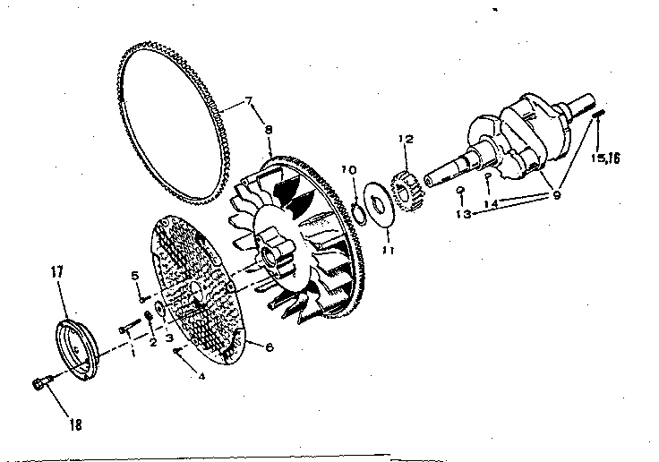 Crankshaft and fylwheel