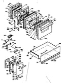Doors, latch mechanism and drawer assemblies