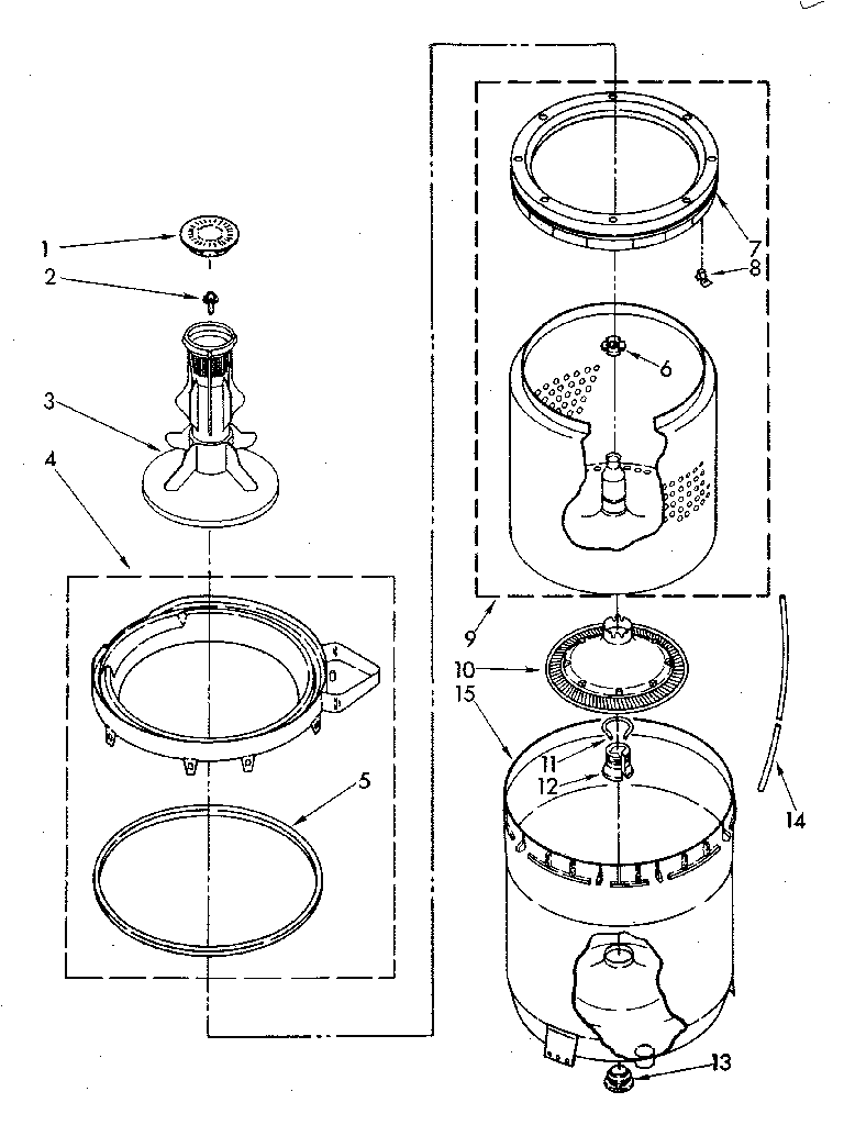 AGITATOR, BASKET AND TUB