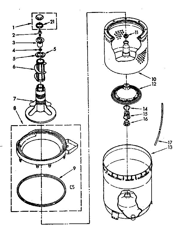 Agitator, basket and tub