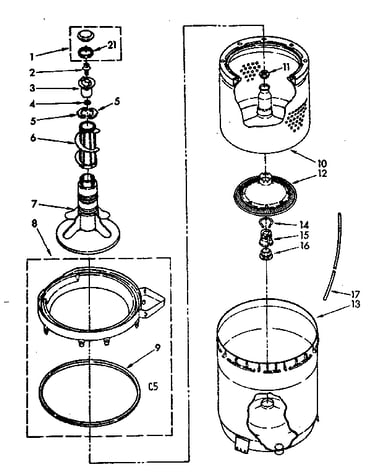 Agitator, basket and tub