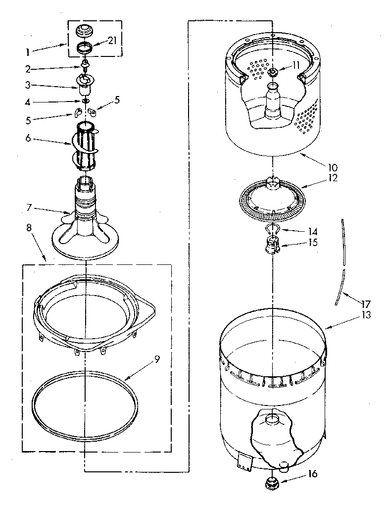 Agitator, basket and tub parts