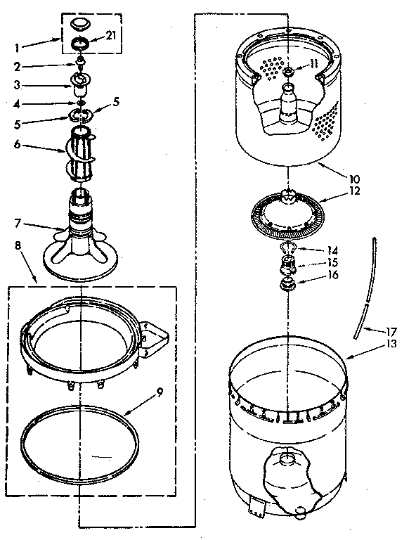 Agitator, basket and tub parts