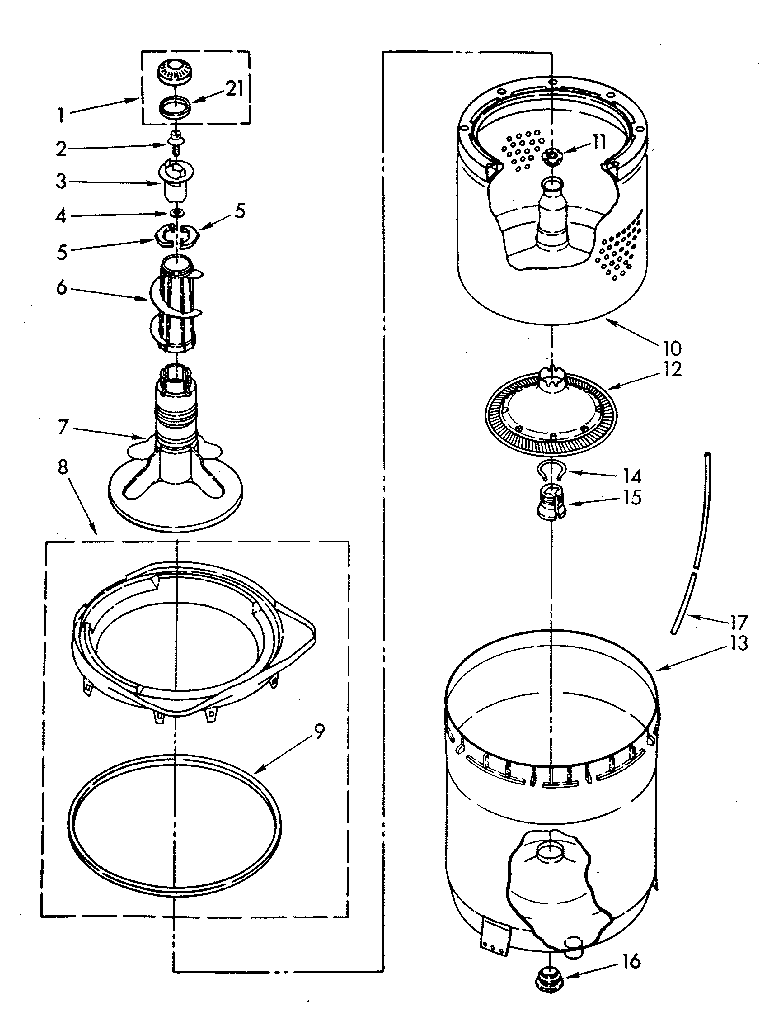 AGITATOR, BASKET AND TUB