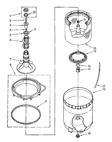 Agitator, basket and tub