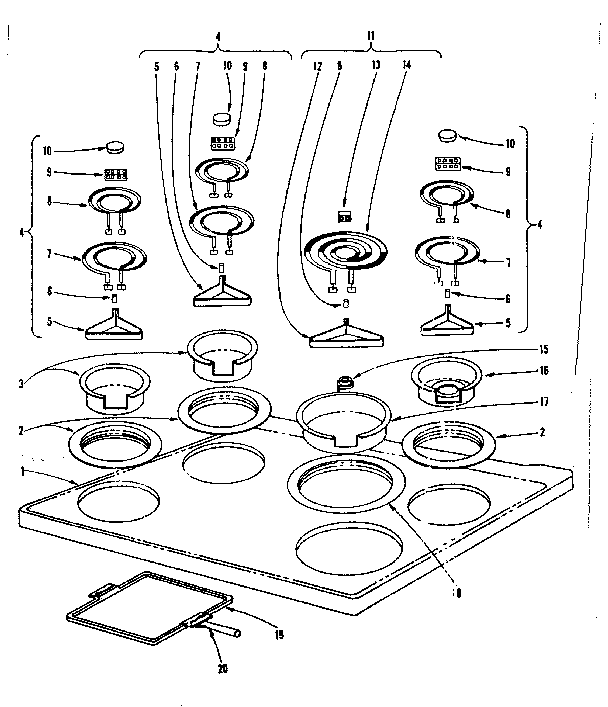 Cook top section