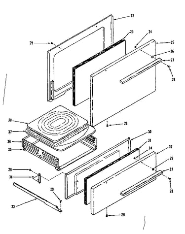 Oven door and broiler sections