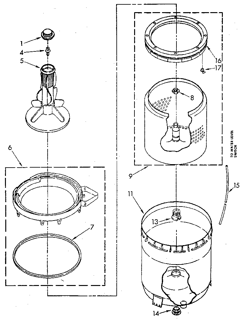 AGITATOR, BASKET AND TUB