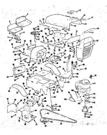 Grill, seat, and engine mount assemblies