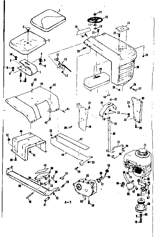 Grill, seat, and engine