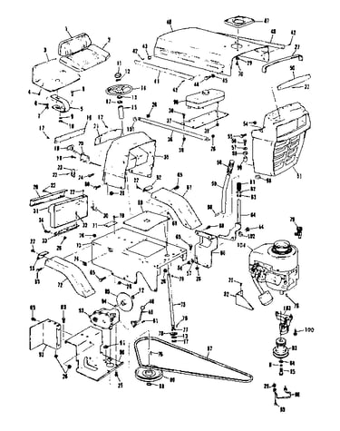 Grill, seat, and engine mount assemblies