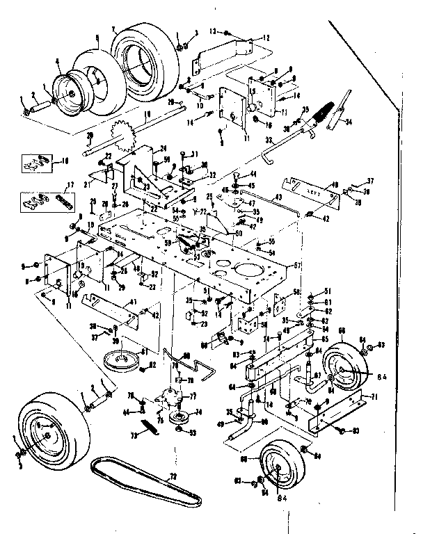 MAIN FRAME AND WHEEL ASSEMBLY