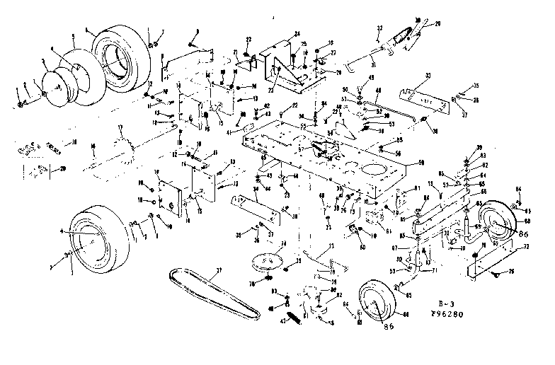 Main frame and wheel assembly