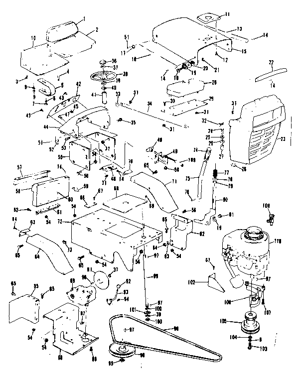 Grill, seat, and engine mount assemblies
