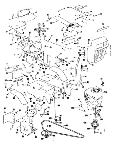 Grill, seat, and engine mount assemblies