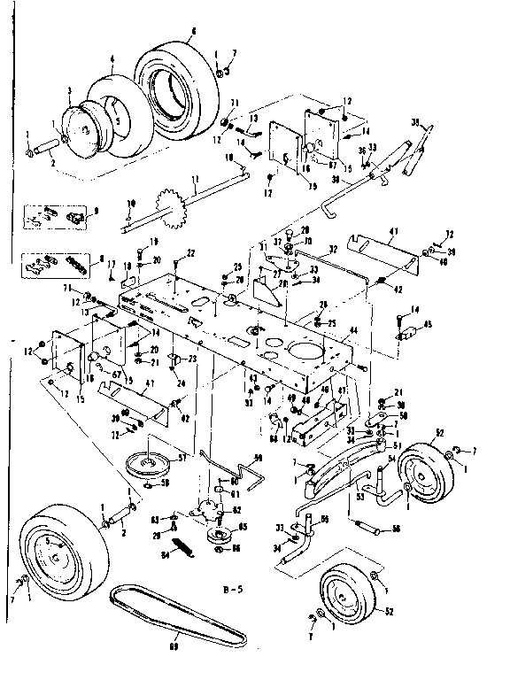 MAIN FRAME AND WHEEL ASSEMBLY