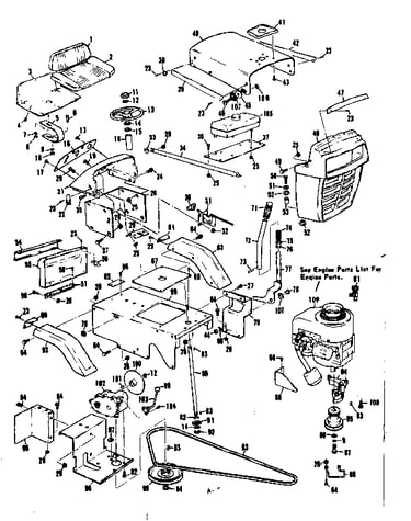 Grill, seat, and engine mount assemblies