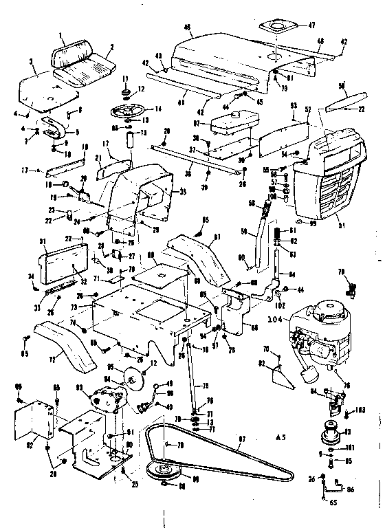 Grill, seat, and engine mount assemblies