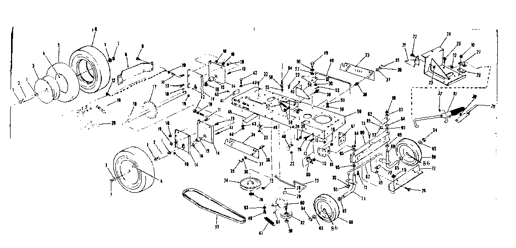 Main frame and wheel assembly
