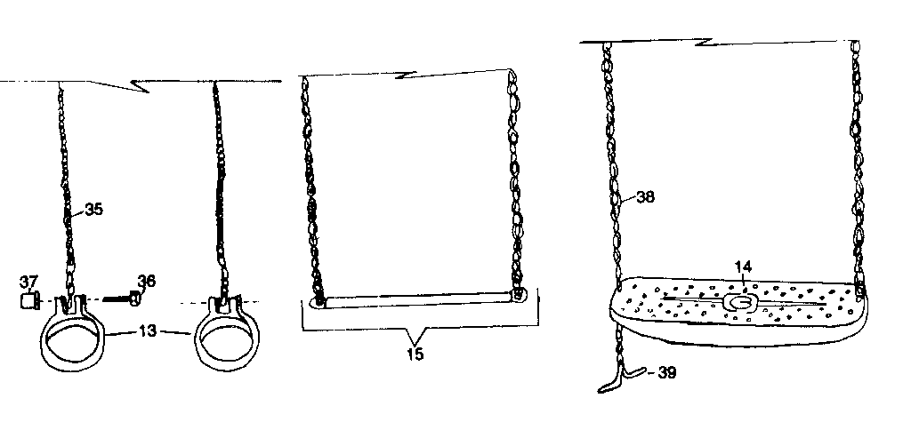 Gym ring, swing, and trapeze assembly